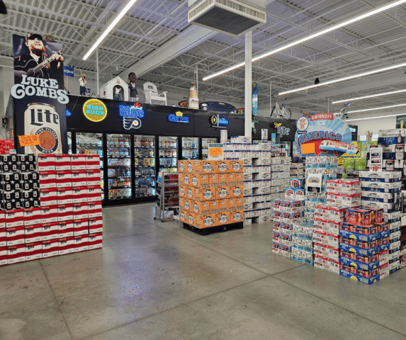 Tri-State Liquor Store Interior Cases of Beer Stacks